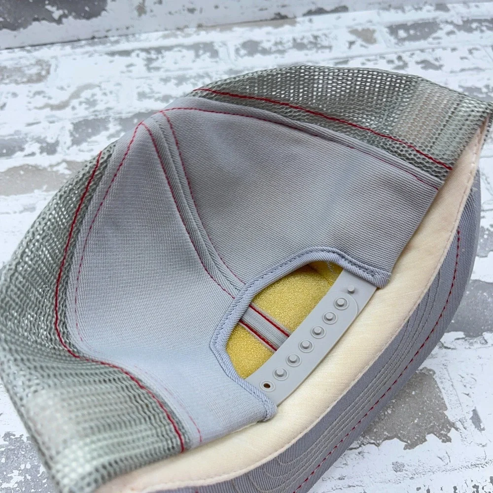 Vintage‎ Pierce Trucker Hat Cap Gray Red Stripe Patch 80s Made In USA Foods Snap